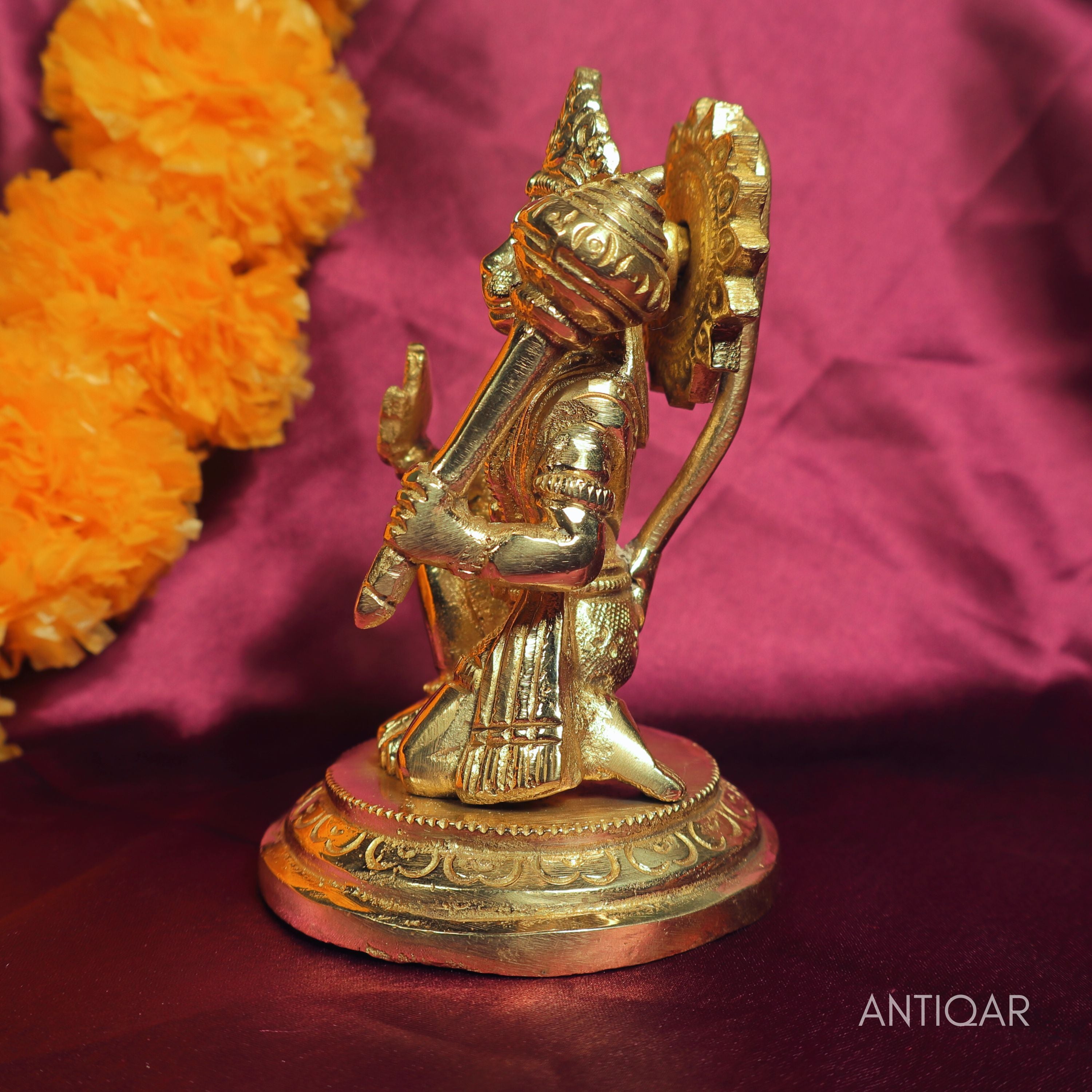Brass Hanuman Ji Idol – 12 cm | Handcrafted Spiritual Idol for Temple, Home & Car Dashboard Decor