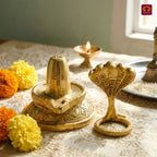 Brass Shivling with Detachable Sheshnaag – 10 cm | Antique Golden Finish | Handcrafted Spiritual Idol for Temple, Home & Car Dashboard Decor