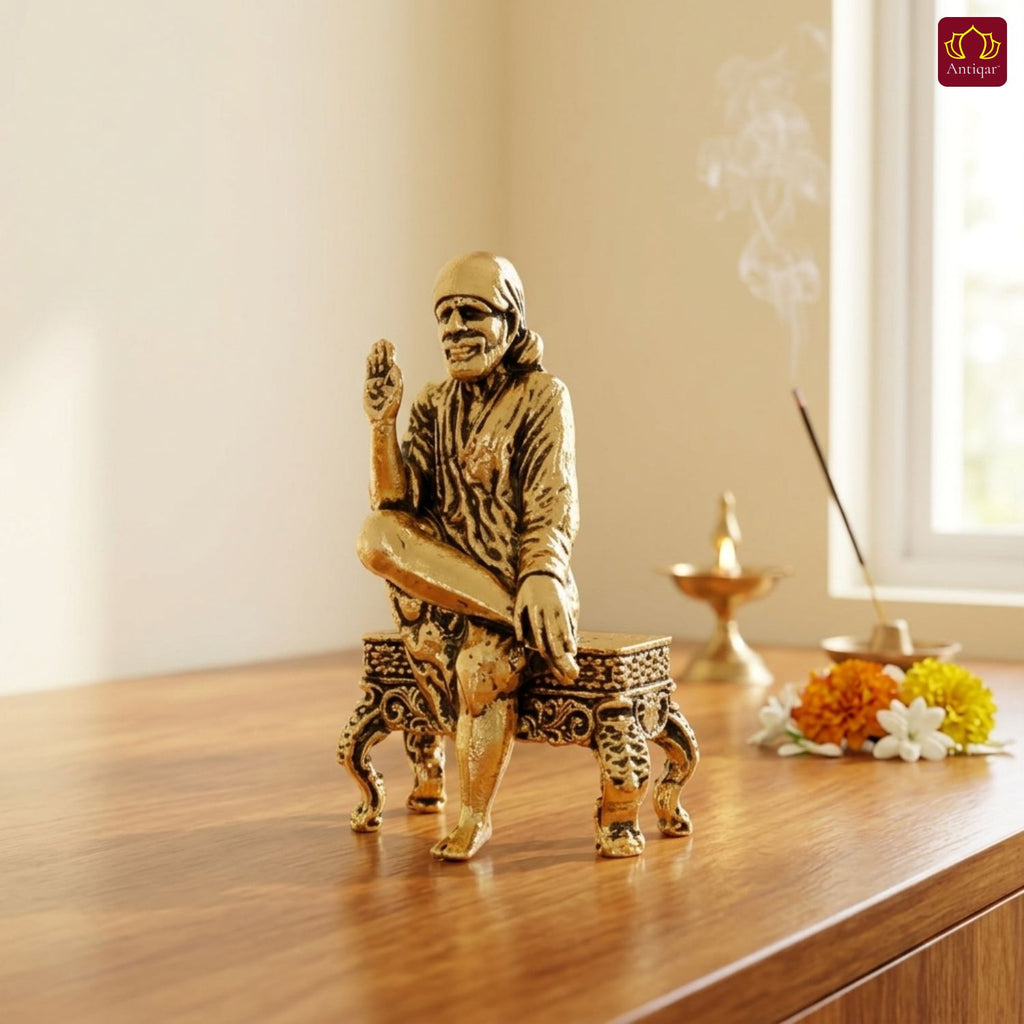 Brass Saibaba Idol - 4.5cm | Golden Finish | Spritual use for Home, Temple & Car dashboard Decor