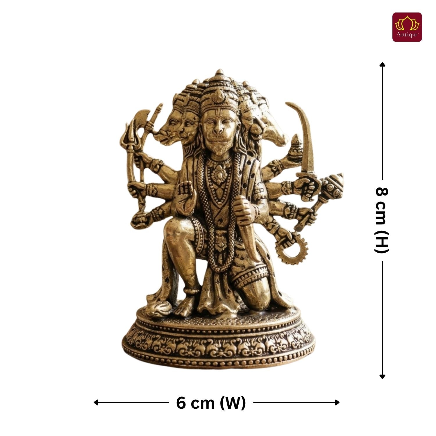 Brass Panchmukhi Hanuman Idol - 8cm | Antique Finish | Spritual use for Home, Temple & Car Dashboard Decor