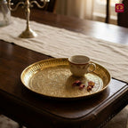 Brass Etching Floral Design Plate - 2cm | Serve Main Course items in Lunch & Dinner | Antique Golden Finish | Traditional Mughlai Style use for serving in Kitchen, Festivals and Restaurents