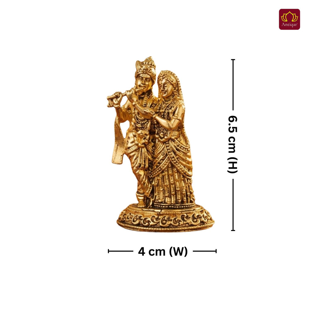 Brass Designer Radhakrishna Idol - 6.5cm | Golden Finish | Spiritual Idol for Temple & Home Decor