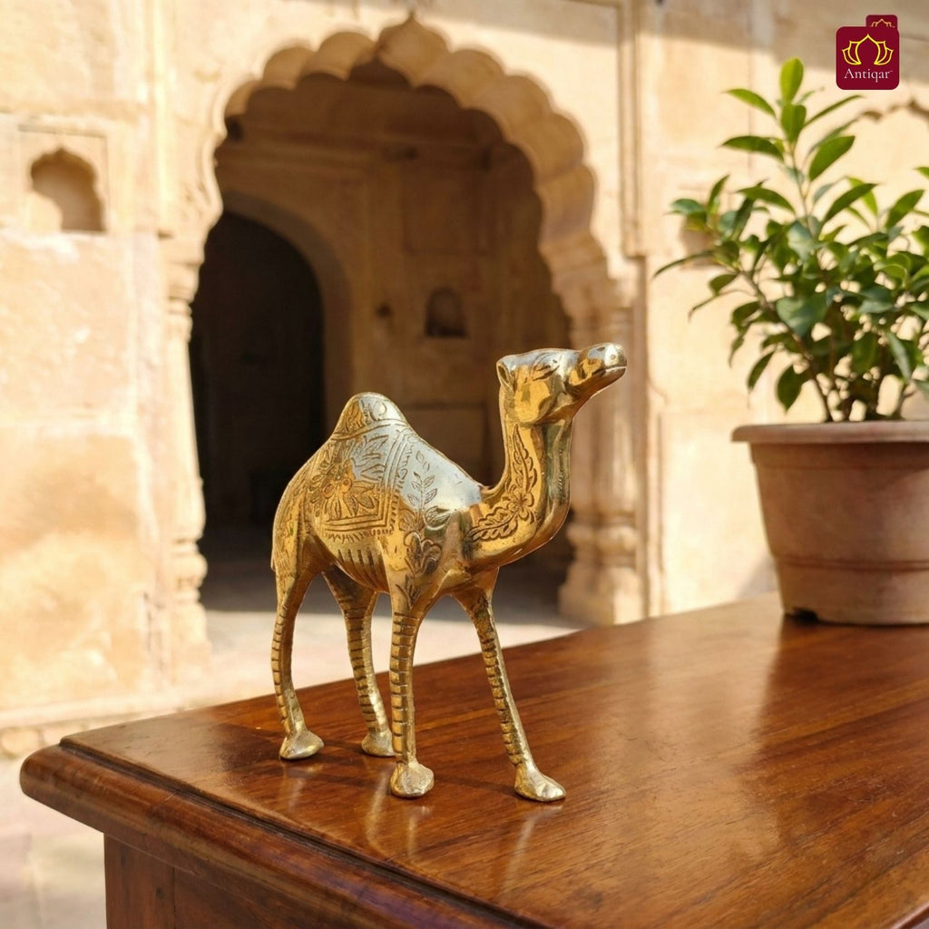 Brass Camel Showpiece - 18cm | Handcrafted Decor Piece for Living Spaces | Superfine Golden Finish