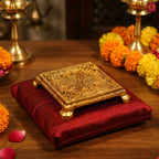 Brass Chauki for Idols – 2 cm | Antique Golden Finish | Handcrafted Religious Stand for Temple, Home & Festival Decor