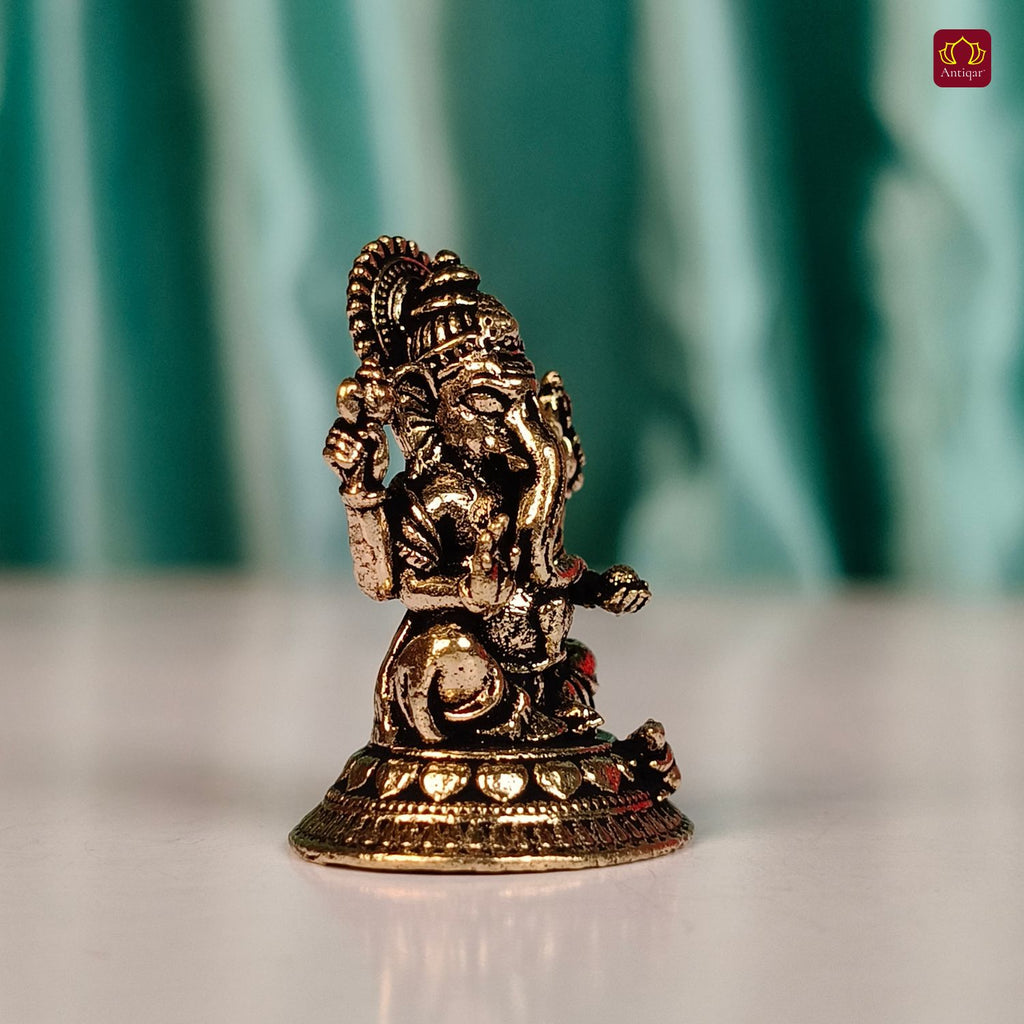 Brass Miniature Ganesh Ji Idol - 3cm | Antique Finish | Spritual use for Home, Temple & Car Dashboard Decor