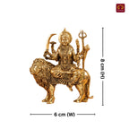 Brass Sherawali Maa Idol - 8cm | Sitting on Lion | Golden Finish | Spiritual Idol for Temple & Home Decor