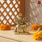 Brass Miniature Sherawali Maa Idol - 4cm | Antique Finish | Spritual use for Home, Temple & Car Dashboard Decor
