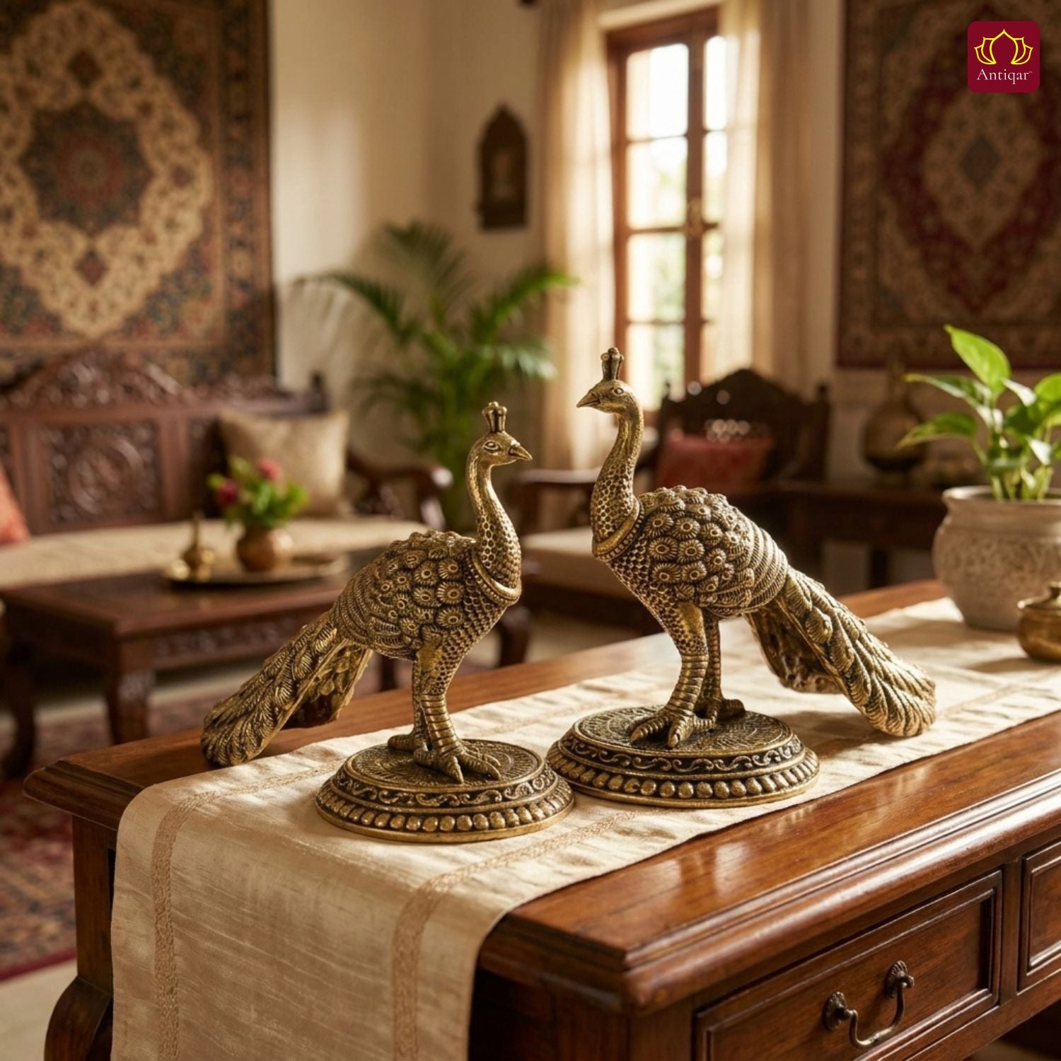 Brass Peacock Showpiece – 8 cm | Antique Finish | Handcrafted Decor for Temple, Table & Home (Pack of 2)