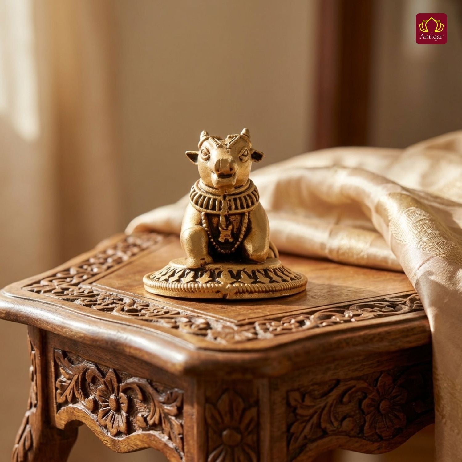 Brass Nandi Figurine - 3.5cm | Antique Golden Finish | Spritual use for Home, Temple & Car Dashboard Decor