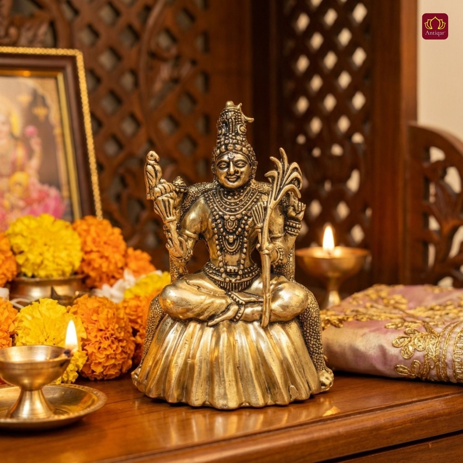 Brass Rajrajeshwari Deviji Idol -10cm | Antique Finish | Religious Idol for Home, Temple & Car Dashboard Decor