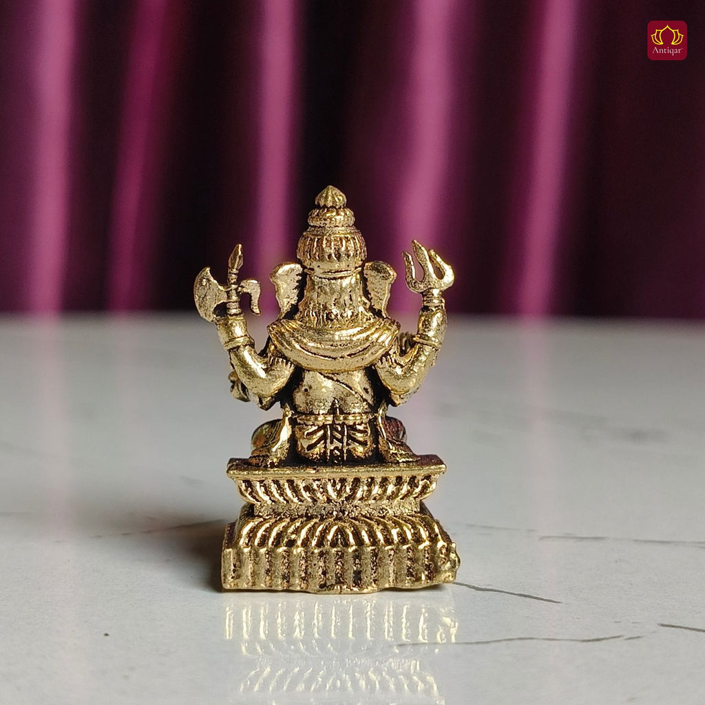 Brass Miniature Ganesh Ji Idol - 3cm | Antique Finish | Spritual use for Home, Temple & Car Dashboard Decor