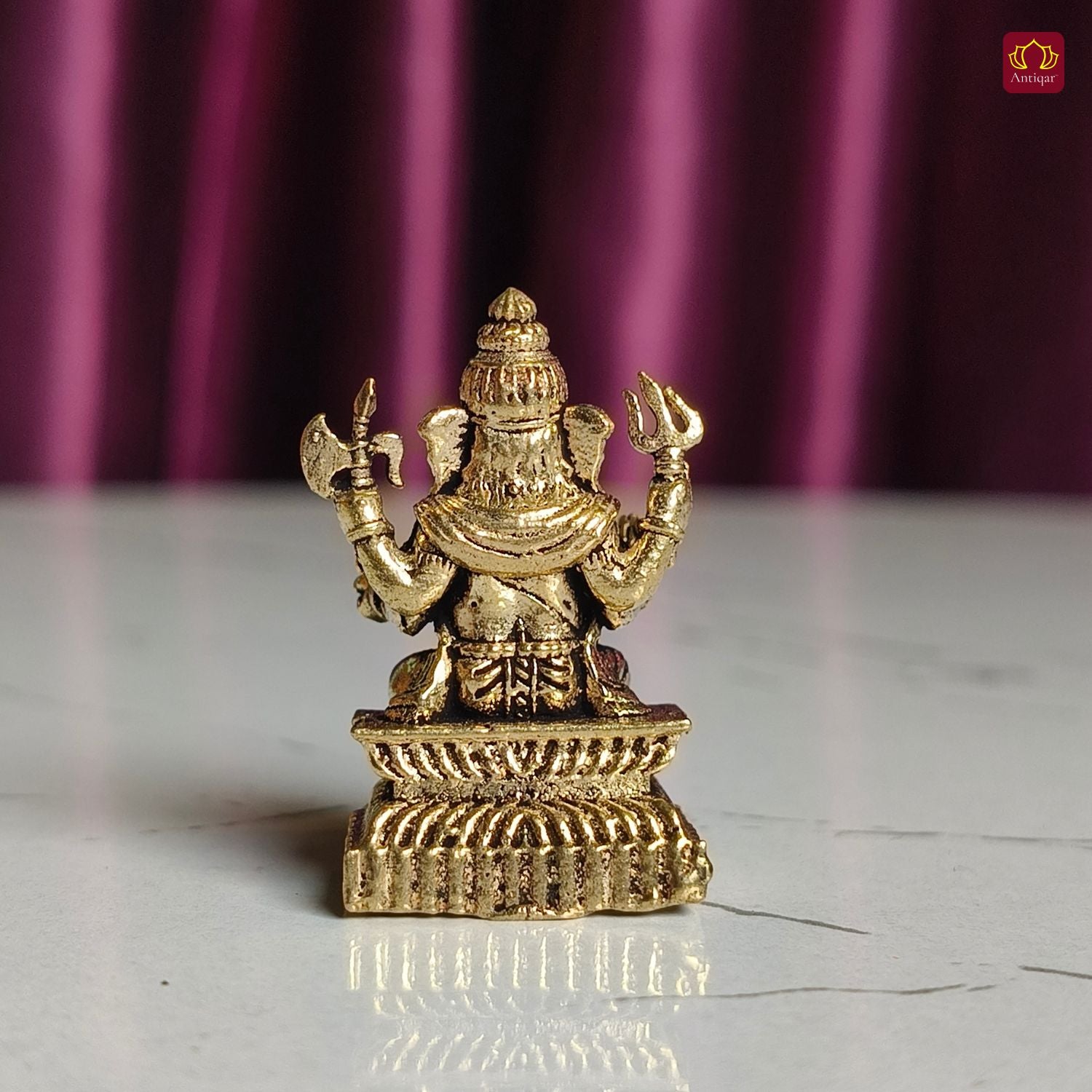 Brass Miniature Ganesh Ji Idol - 3cm | Antique Finish | Spritual use for Home, Temple & Car Dashboard Decor