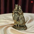 Brass Designer Radhakrishna Idol - 12cm | Antique Finish | Spiritual Idol for Temple & Home Decor