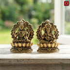 Brass Ganesh Laxmi Pair Idol - 4 cm | Golden Finish With Frame | Spiritual Idol for Temple & Home Decor
