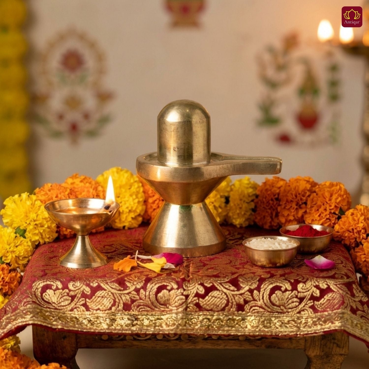 Brass Shivling Idol – 5 cm | Superfine Finish | Handcrafted by Artisans | Perfect for Temple, Home Decor & Car Dashboard