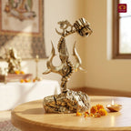 Brass Trisul with Om & Damru - 10.5cm | Antique  Golden Finish | Handcrafted for Pooja Temple & Festival Decor