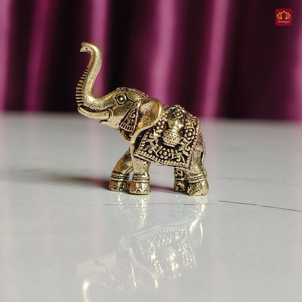 Brass Miniature Elephant Showpiece  - 2.5cm | Antique Finish | Decorative Figurines for Temple, Home & Office