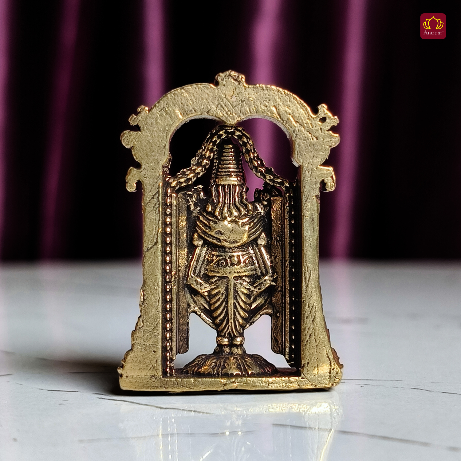 Brass Miniature Lord Sri Venkateswara Ji Idol - 3.5cm | Antique Finish | Spritual use for Home, Temple & Car Dashboard Decor