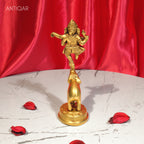 Brass Dancing Ganesha on Elephant Trunk up with Diya - 17cm | Antique Golden Finish | Handcrafted  for Pooja Temple,Home Festval Decor