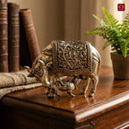 Brass Kamdhenu Cow & Calf Figurine - 5.5cm | Antique Finish | Spritual use for Home, Temple & Dashboard Decor