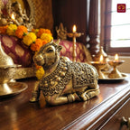 Brass Nandi Figurine - 6cm | Antique Finish | Spritual use for Home, Temple & Car Dashboard Decor