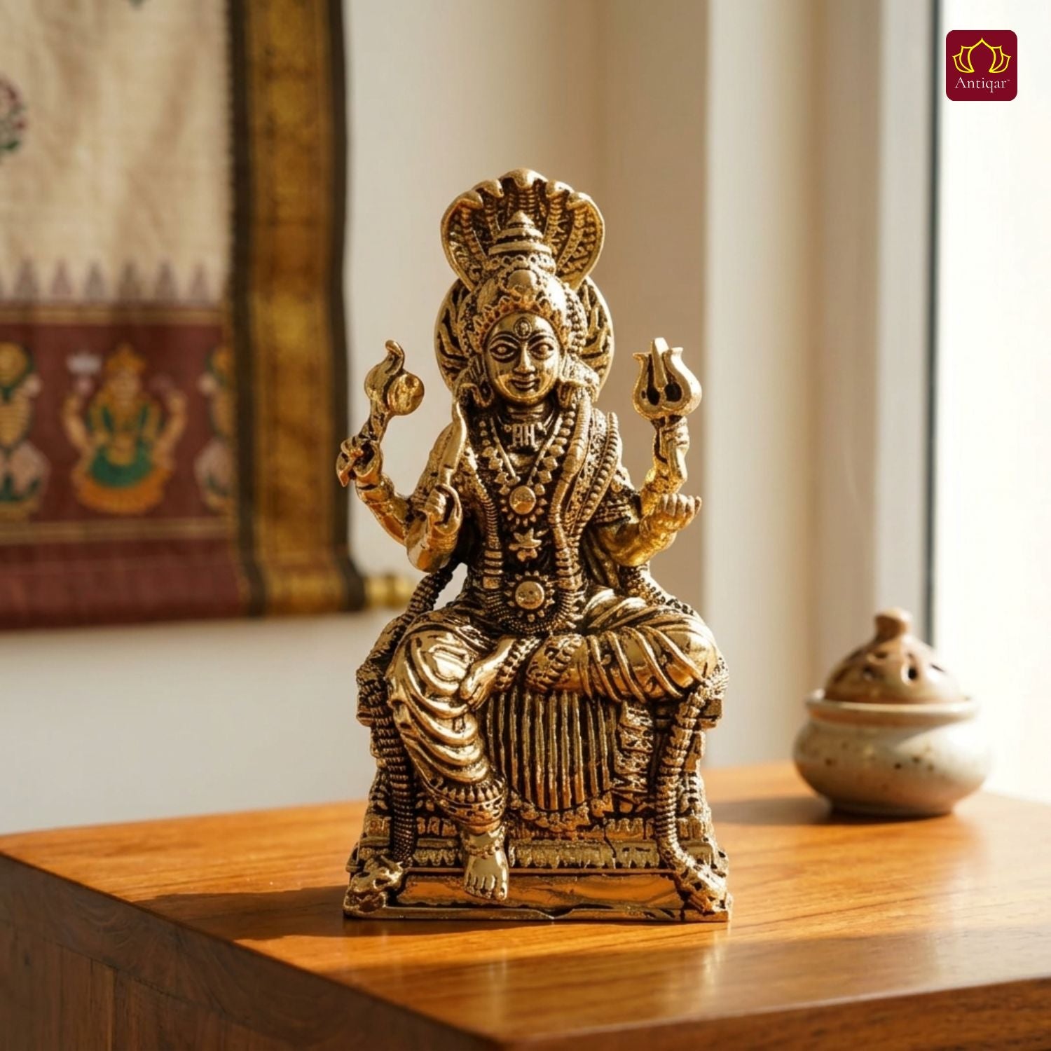 Brass Kurmuri Mariamman Idol – 10 cm | Golden Finish | Spiritual Use for Home, Temple & Car Dashboard Decor