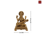 Brass Saraswati Ji Idol - 4.5cm | Antique Golden Finish | Spritual use for Home, Temple & Car dashboard Decor