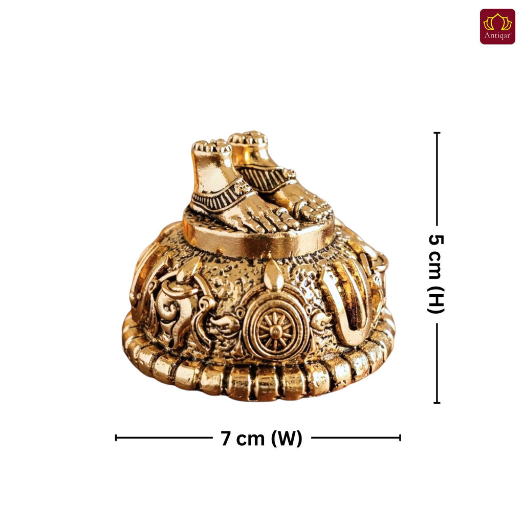 Brass Balaji Charan Paduka - 3cm | Golden Finish | Handcrafted Spiritual Symbol for Temple & Home Decorr