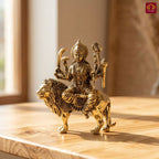 Brass Sherawali Maa Idol - 5.5cm | Sitting on Lion | Golden Finish | Spiritual Idol for Temple & Home Decor