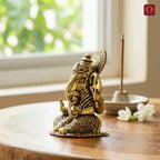 Brass Ganesh Idol - 5.5cm | Antique Finish | Spritual use for Home, Temple & Car dashboard Decor