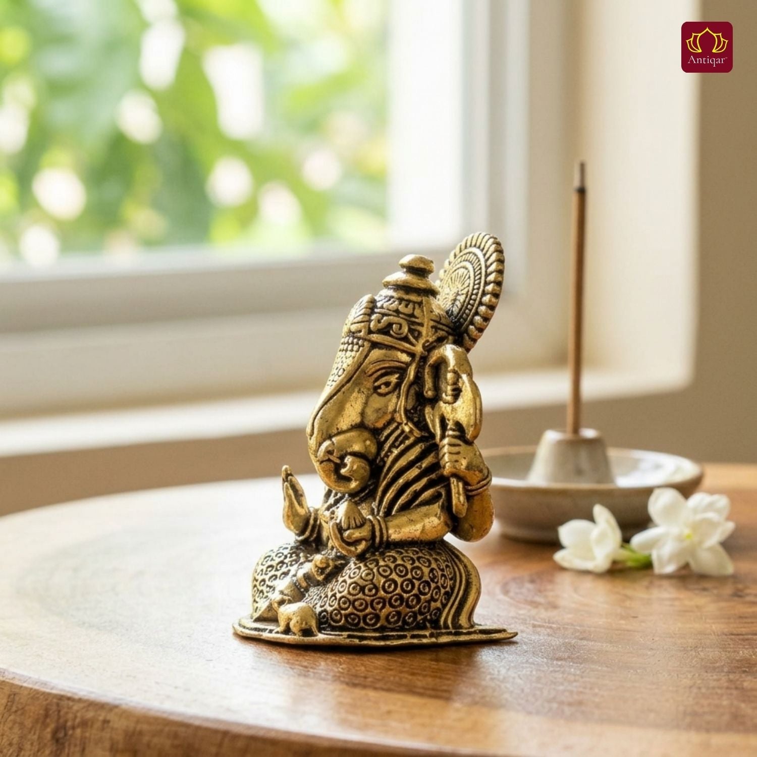 Brass Ganesh Idol - 5.5cm | Antique Finish | Spritual use for Home, Temple & Car dashboard Decor