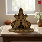 Brass Tirupathi Balaji & Goddess Gajalakshmi with Vaishnava Symbols - 4.5cm | Golden Finish | Spritual use for Home, Temple & Car dashboard Decor