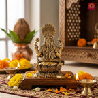 Brass Lakshmi JI Idol - 4cm | Golden Finish | Spiritual Decor for Temple, Home & Car Dashboard