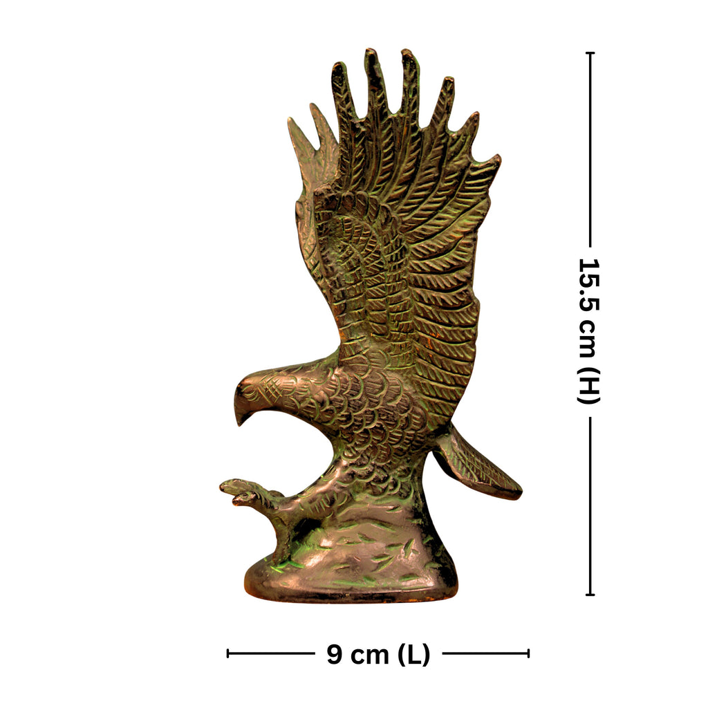 Brass Eagle with Upward Wing - 15.5cm | Green Patina Finish | Handcrafted Showpiece for Home Table Decor