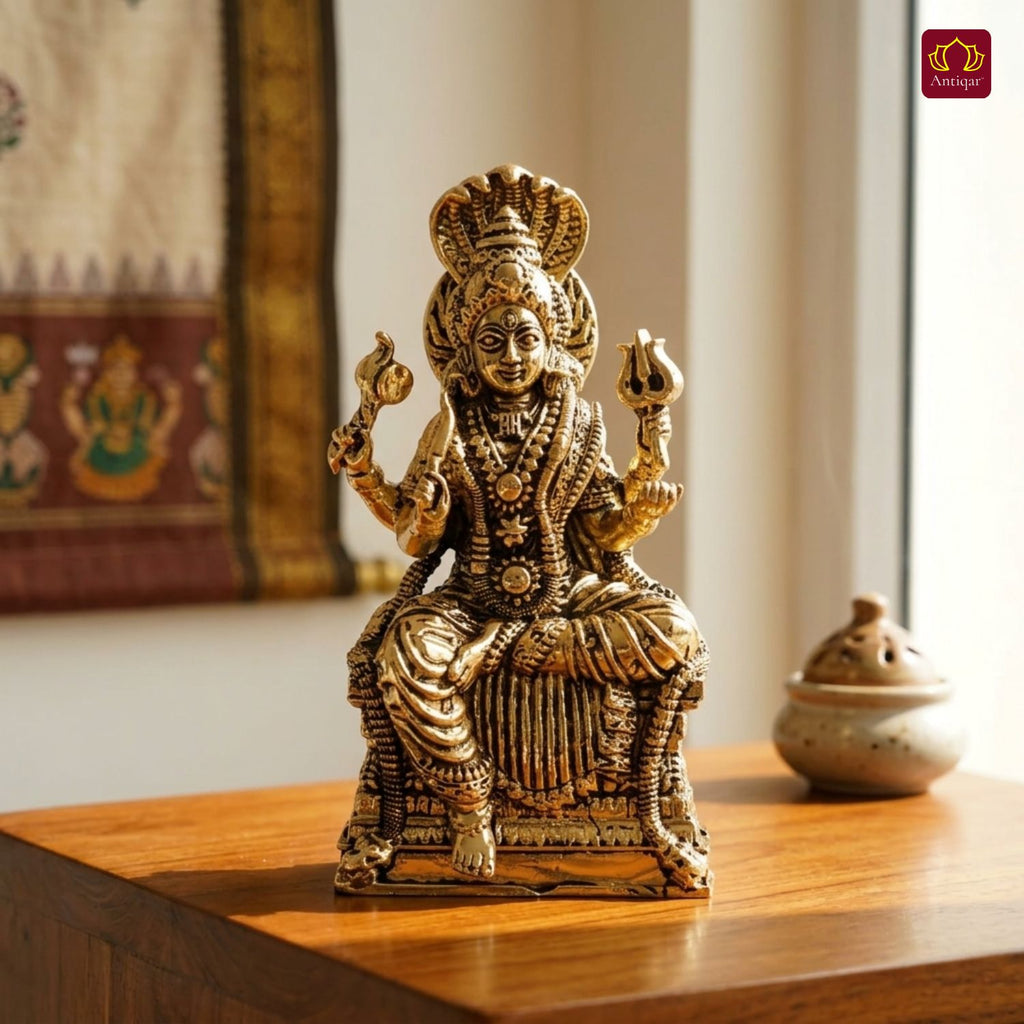 Brass Kurmuri Mariamman Idol – 7.5 cm | Golden Finish | Spiritual Use for Home, Temple & Car Dashboard Decor