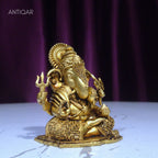 Brass Ganesh Idol - 6.5cm | Antique Finish | Spritual use for Home, Temple & Car dashboard Decor