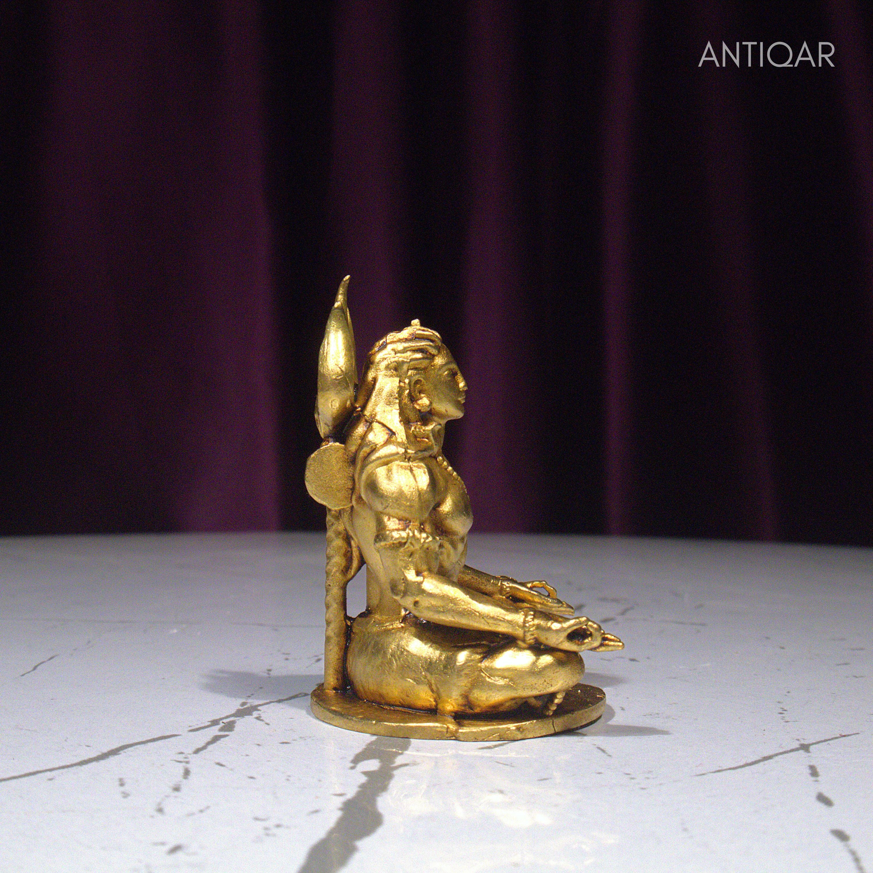 Brass Adiyogi Statue - 5cm | Antique Golden Finish | Spiritual Idol for Temple & Home Decor