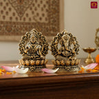 Brass Ganesh Laxmi Pair Idol - 4 cm | Golden Finish With Frame | Spiritual Idol for Temple & Home Decor