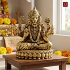 Brass Narsimha Ji Idol - 5cm  | Golden Finish | Spiritual Idol for Home, Office, Workshop, Temple & Car Dashboard Decor