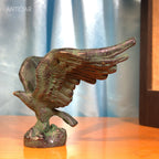Brass Eagle with Spread Wing - 12cm | Black Green Patina Finish | Handcrafted Showpiece for Home Table Decor