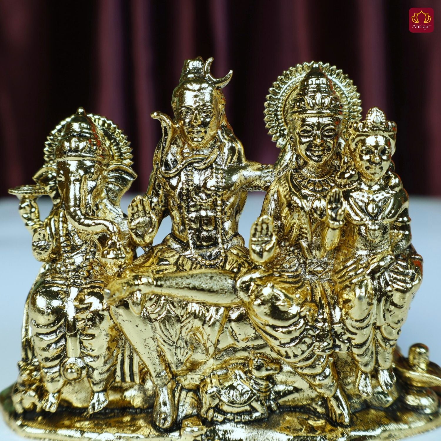 Brass Shiv Parivar Idol - 6.5cm | Golden Finish | Spiritual Idol for Temple & Home Decor