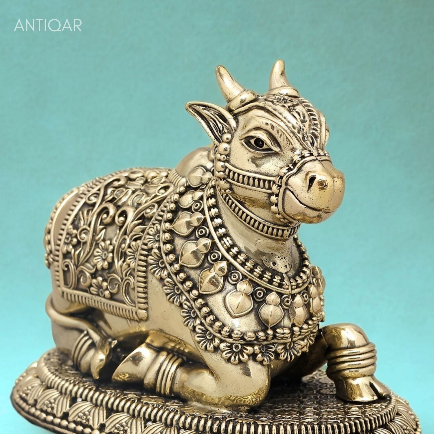 Brass Nandi Figurine with Base - 5cm | Antique Finish | Spritual use for Home, Temple & Car Dashboard Decor