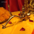 Brass Mermaid (Jalpari) Design Aarti Diya with Handle - 11cm | Antique Finish | Handcrafted item for Temple, Festive & Spritual Use