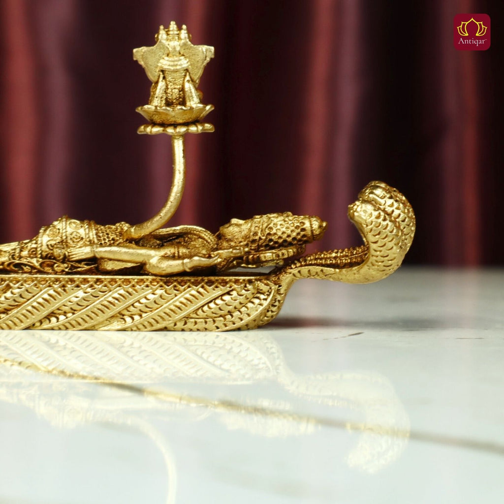 Brass Padmanabha Swamy Idol(Shesha-Shayi Lord Vishnu) - 5cm | Antique Finish | Spiritual Idol for Temple, Home & Car Dashboard Decor