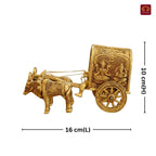 Brass Bullock Cart Showpiece – 10 cm | With Lakshmi & Ganesh Carving on Sides | Antique Golden Finish | Handcrafted Decor for Temple, Home & Festival Use