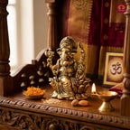 Brass Ganesh JI Idol - 3.5cm | Golden Finish | Spiritual Decor for Temple, Home & Car Dashboard