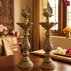 Brass Peacock Oil Lamp –20 cm | Antique Finish | Handcrafted Decor for Temple, Table & Home (Pack of 2)