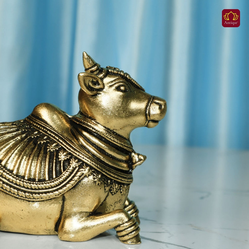 Brass Nandi Figurine - 5.5cm | Antique Finish | Spritual use for Home, Temple & Car Dashboard Decor