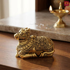 Brass Nandi Figurine - 3.5cm | Golden Finish | Spritual use for Home, Temple & Car Dashboard Decor