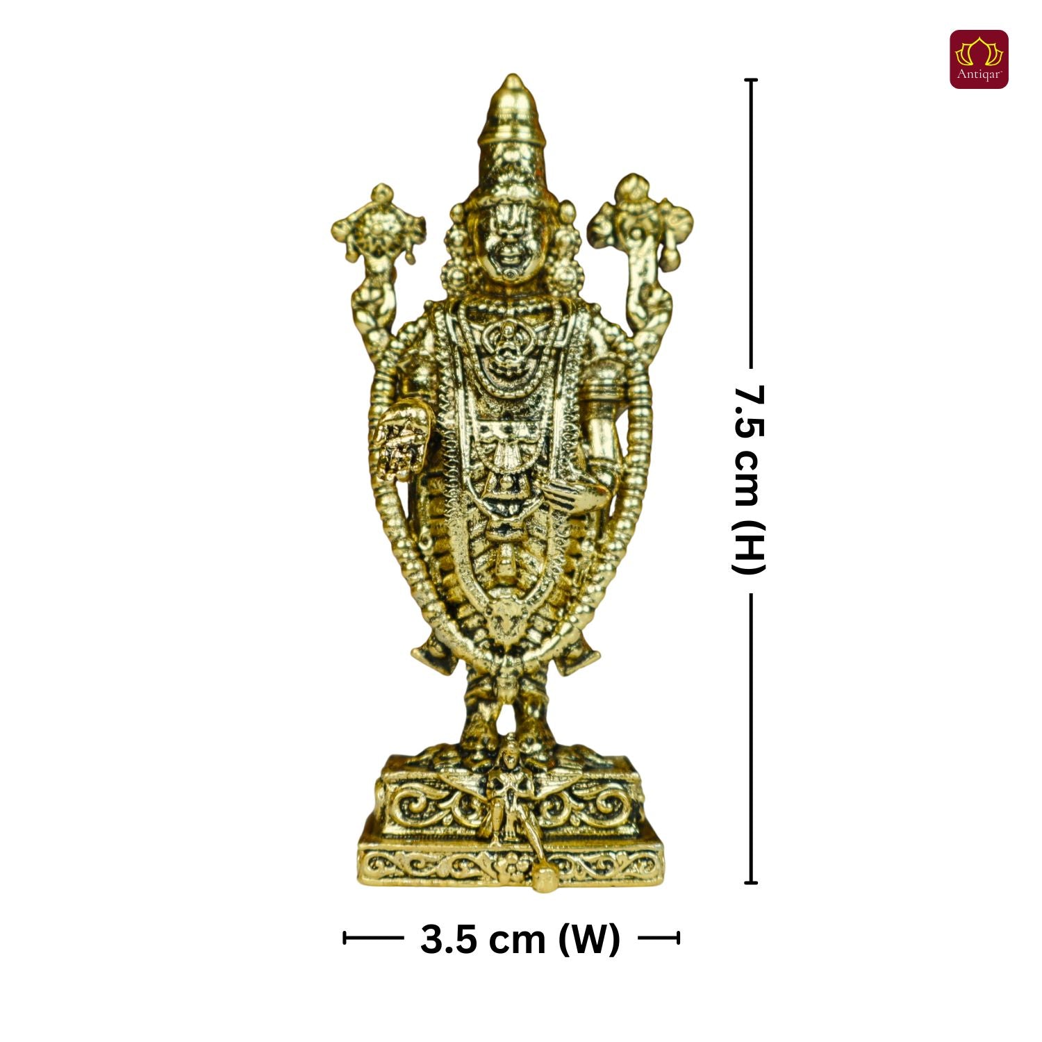 Brass Shree Venkateshwara Ji Idol - 7.5cm | Golden Finish | Spritual use for Home, Temple & Car Dashboard Decor